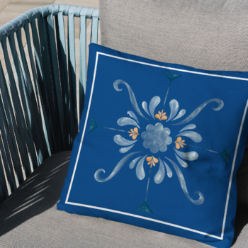 Regalia coussin bleu doré - Élégance ornementale en velours pour la déco
