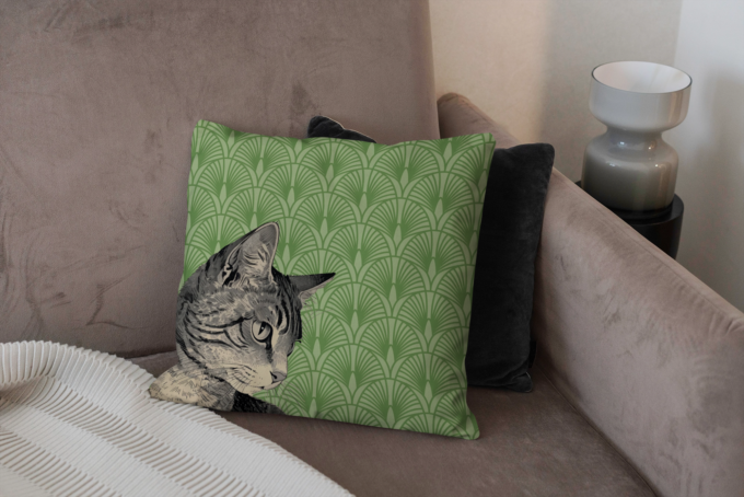 Coussin Felicia en velours avec design de chat - douceur et élégance