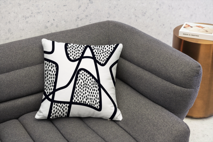 Coussin Grafia design graphique, style minimaliste en noir et blanc