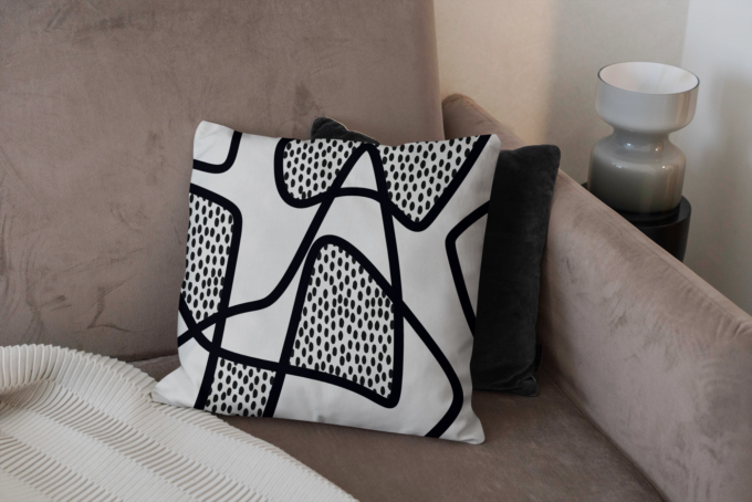 Coussin Grafia abstrait en noir et blanc - pour une déco contemporaine