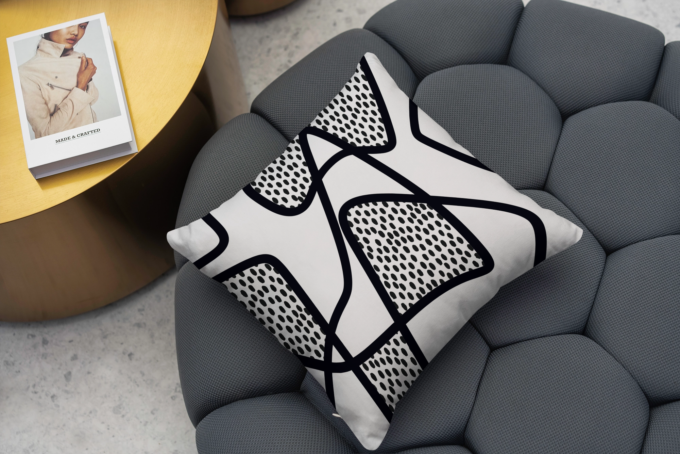 Coussin design graphique abstrait noir et blanc - style moderne. Grafia by impremalia