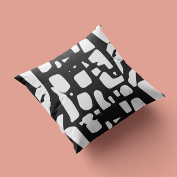 Texture en velours doux du coussin Stratia noir et blanc