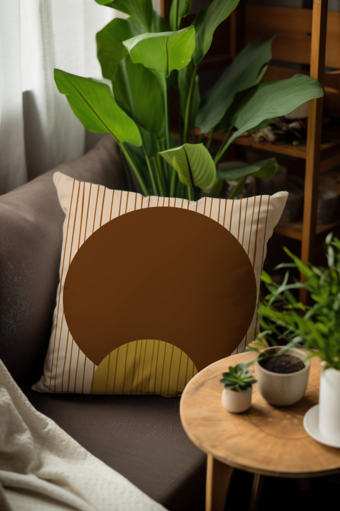 Coussin de décoration bohème chic Terralia avec design géométrique naturel