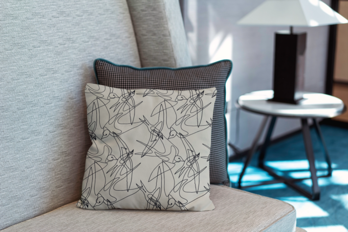 Coussin décoratif argenté avec motif minimaliste moderne